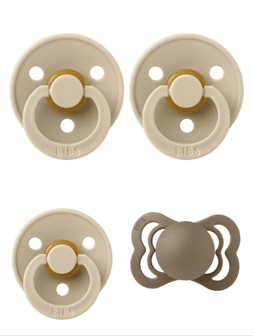 ‼️SAVE $12+‼️4 NWT BIBS Size 1 Pacifiers - 3 Ivory & 1 Dark Oak (Supreme Latex)